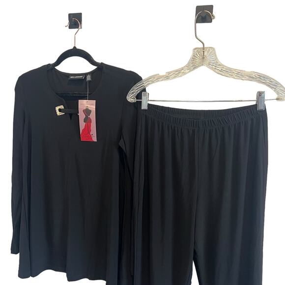 NWT NINA LEONARD Slim Fit Top & Pants Set Stretch Jersey Knit Size S - Picture 5 of 8